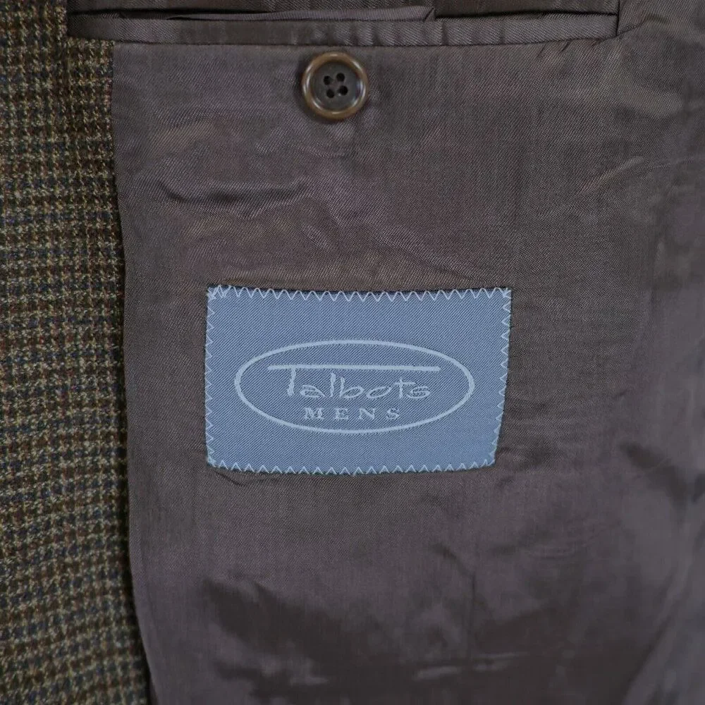 Talbots Men Brown Tan Gray Check‎ Tweed Wool 3 Button Sport Coat 42R